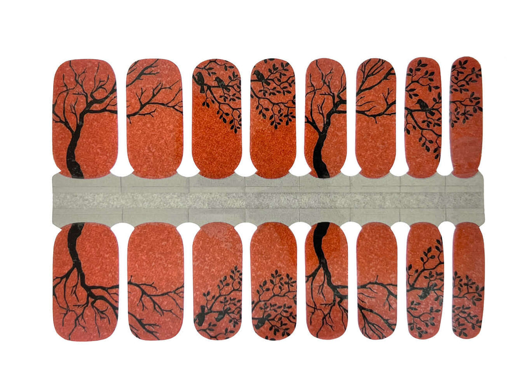 Black and Orange Tree Glitter - Nail Wrap Set