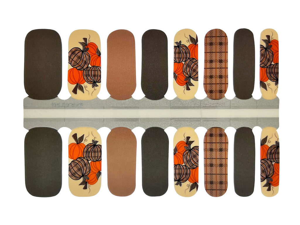 Brown & Grey Plaid Pumpkins - Nail Wrap Set