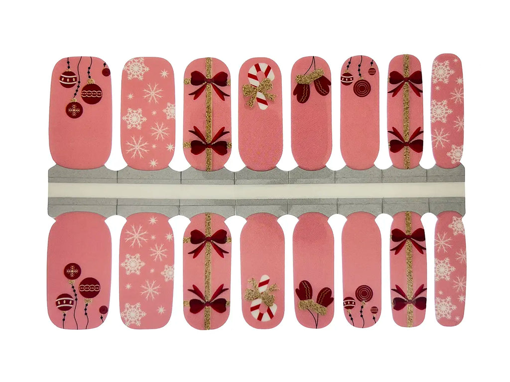 Pink and Red Candy Canes and Bows - Nail Wrap Set
