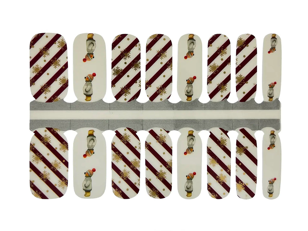 Red and White Striped Christmas Bear - Nail Wrap Set