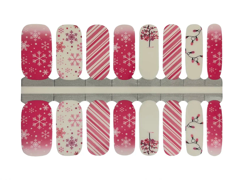 Pink and White Christmas Stripes and Snowflakes - Nail Wrap Set