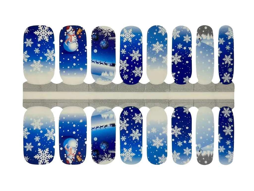 Blue and White Winter Christmas Scene - Nail Wrap Set