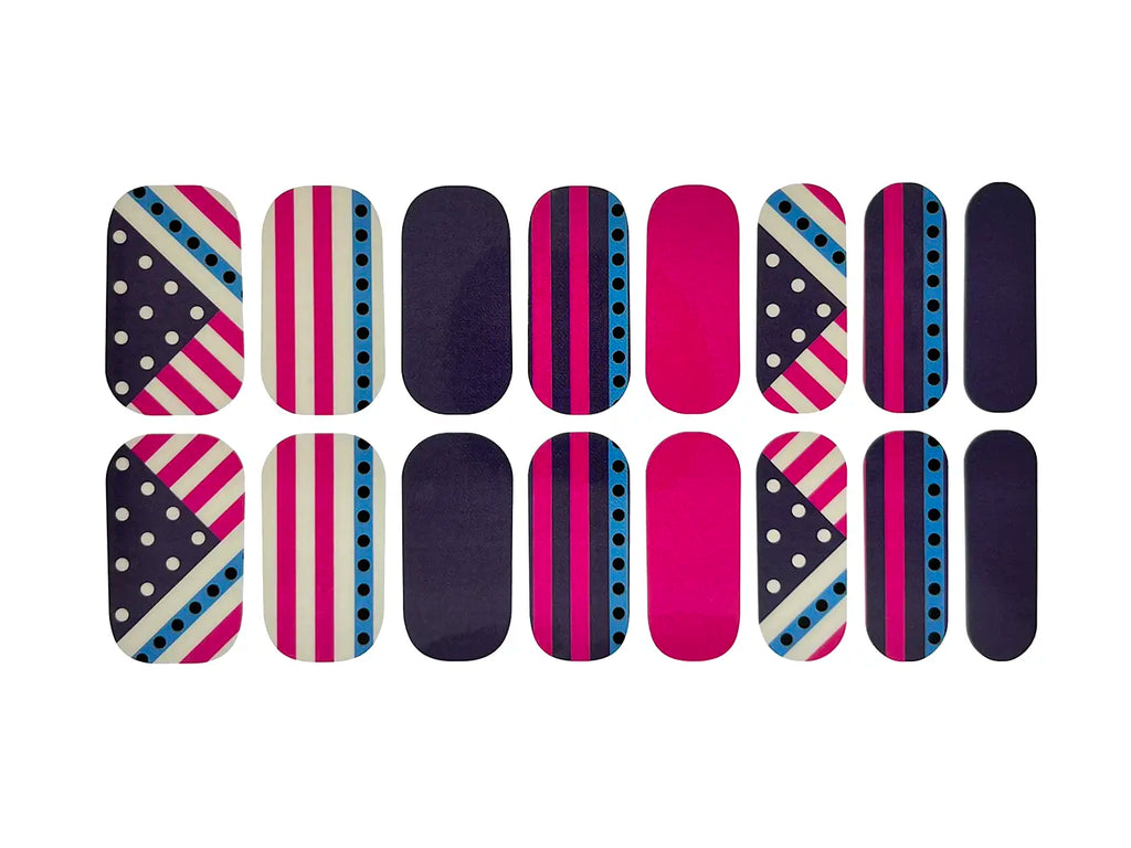 Pink, White, and Blue Stripes with Dots - Nail Wrap Set