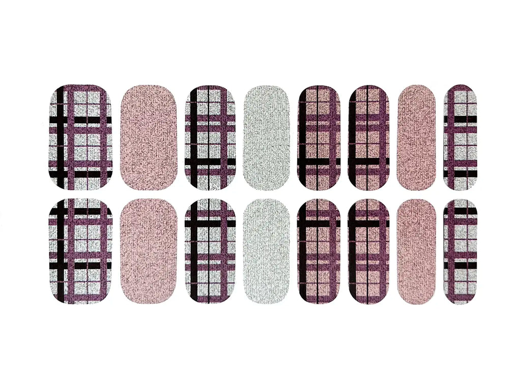 Pink and Silver Glitter Plaid - Nail Wrap Set