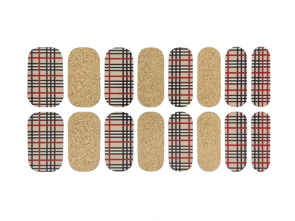 Brown, red, white, and pink with Gold Glitter Plaid - Nail Wrap Set
