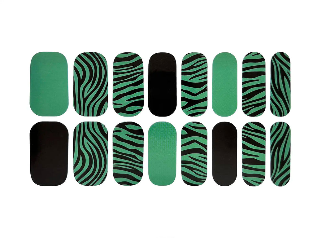 Green and Black Zebra - Nail Wrap Set