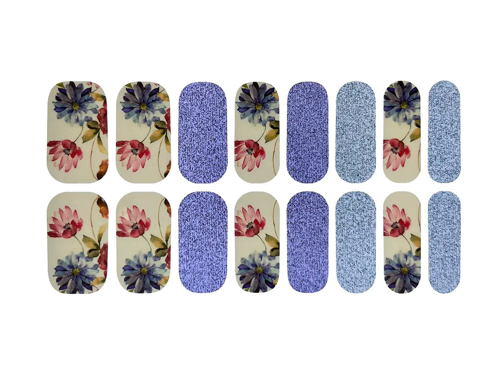 Pink and Blue Watercolor Flowers - Nail Wrap Set