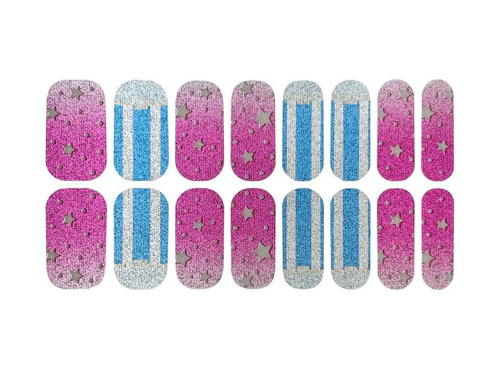 Pink, Silver and Blue Stars and Stripes - Nail Wrap Set
