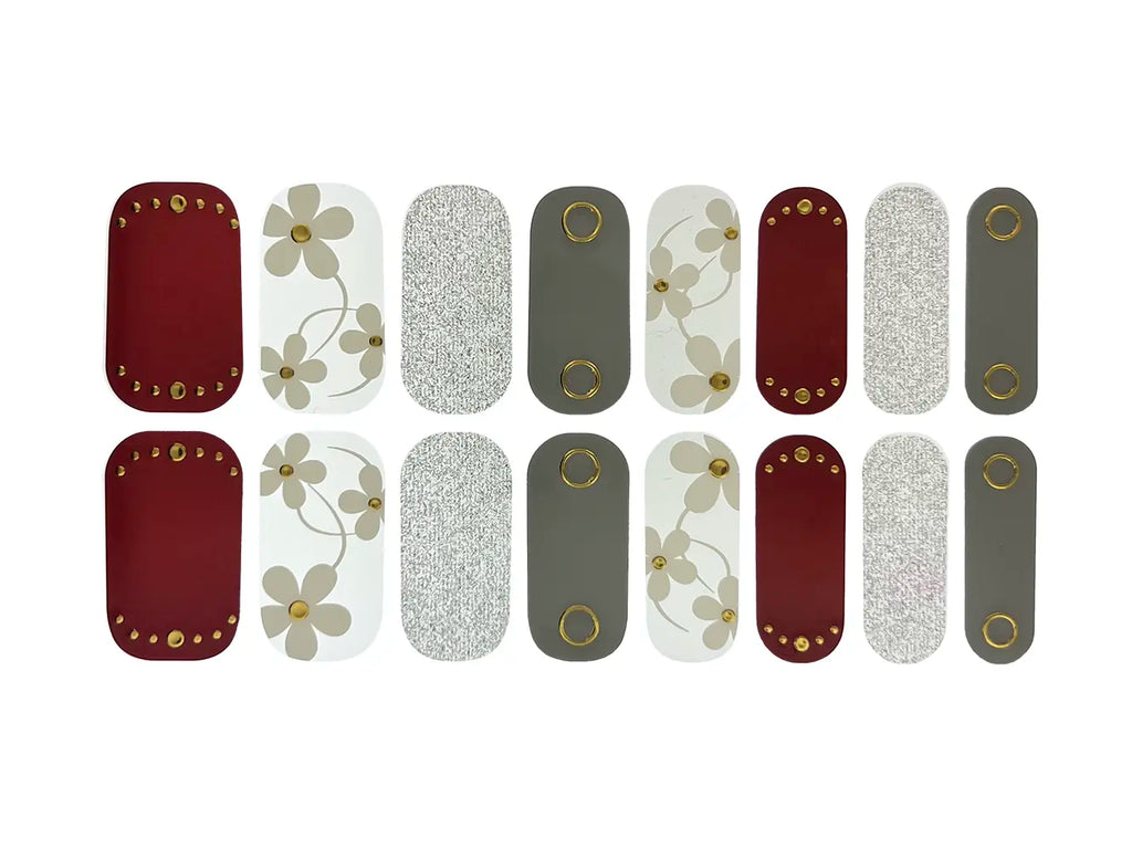 Gold Circles, Glitter and Flowers - Nail Wrap Set