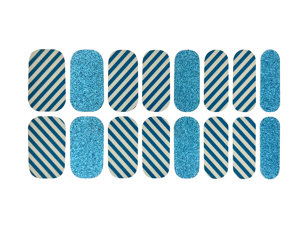 Blue and White Stripes and Glitter - Nail Wrap Set