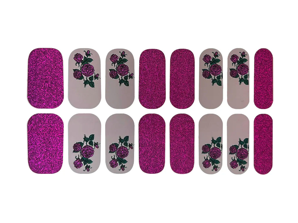Dark Pink Glitter Roses - Nail Wrap Set