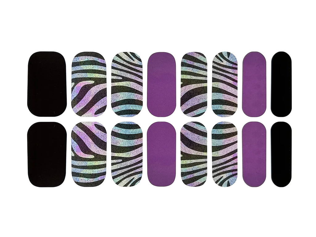 Purple & Black Zebra Glitter - Nail Wrap Set