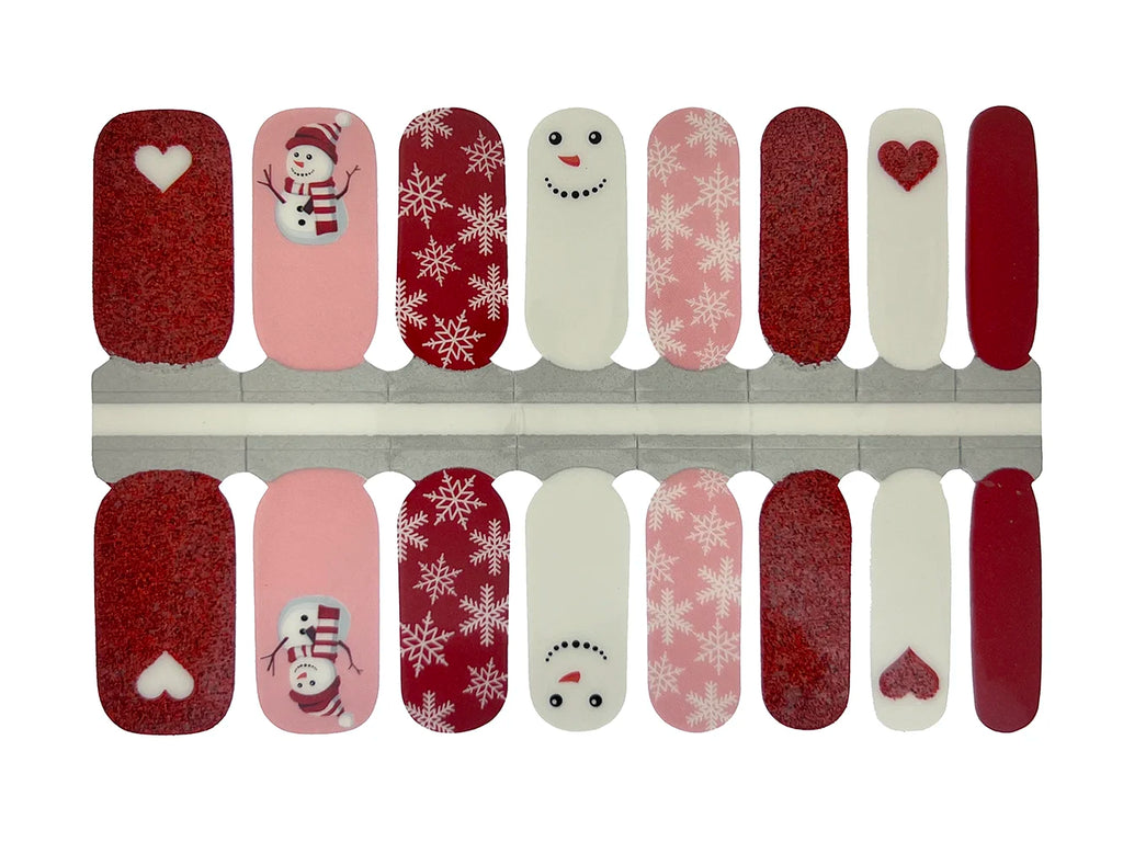 Red Glitter, White and Pink I Heart Frosty - Nail Wrap Set