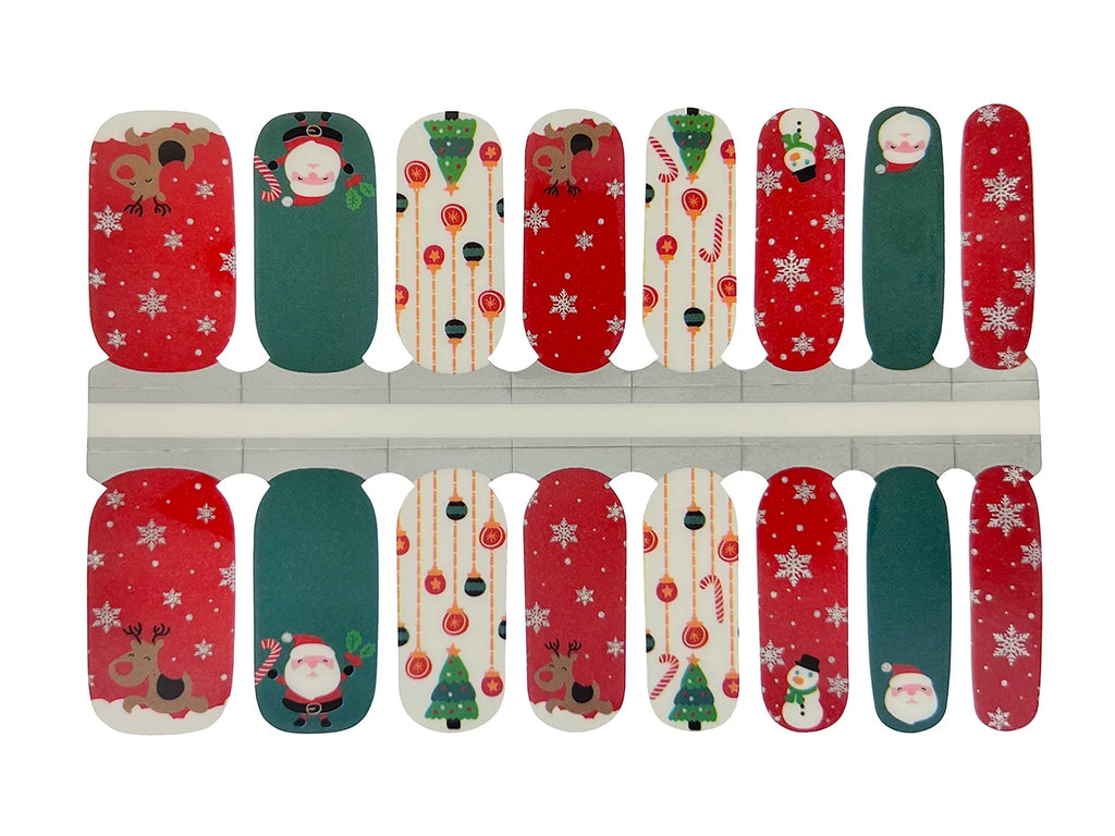 Red, Green and Silver Snowflakes and Ornaments - Nail Wrap Set
