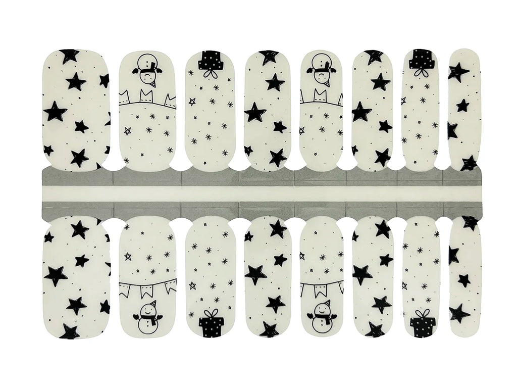 Black and White Stars and Snowman - Nail Wrap Set