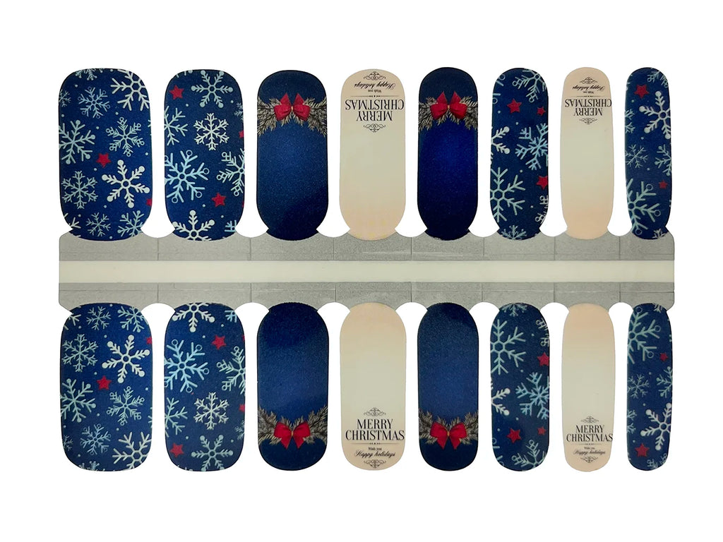 Blue and Red Merry Christmas Snowflakes - Nail Wrap Set