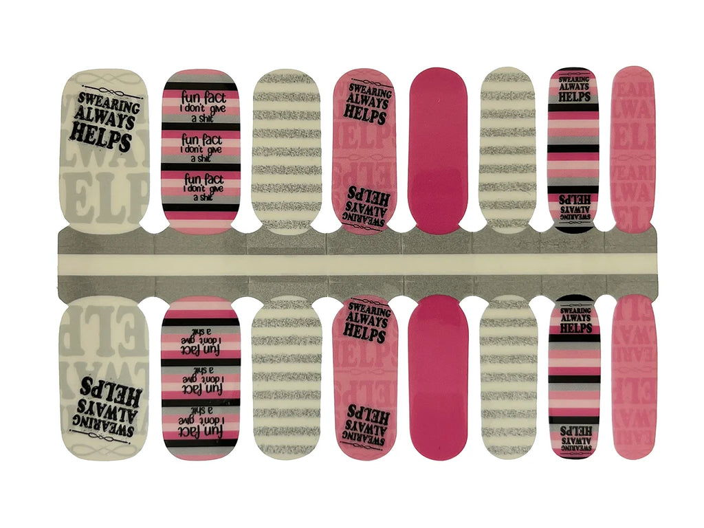 Pink and Silver Swearing Helps - Nail Wrap Set