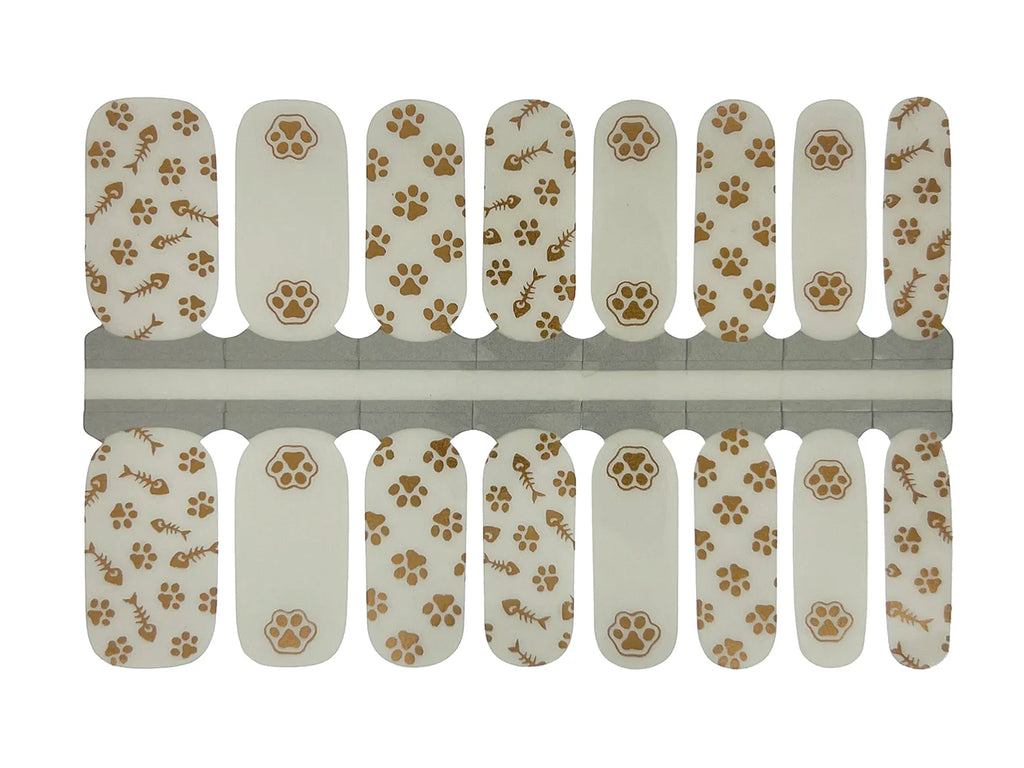 Gold Cat Paws and Fish Bones Clear Overlay - Nail Wrap Set