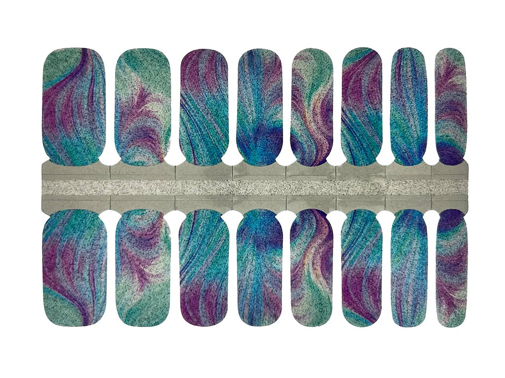 Aqua Blue, Purple and Silver Watercolor Swirls - Nail Wrap Set