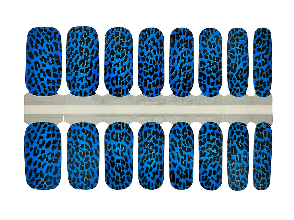 Teal Blue and Black Leopard Print - Nail Wrap Set