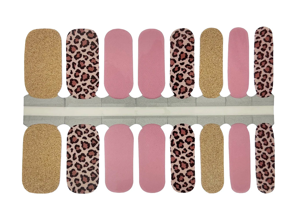 Pink, Brown and Gold Glitter Leopard - Nail Wrap Set