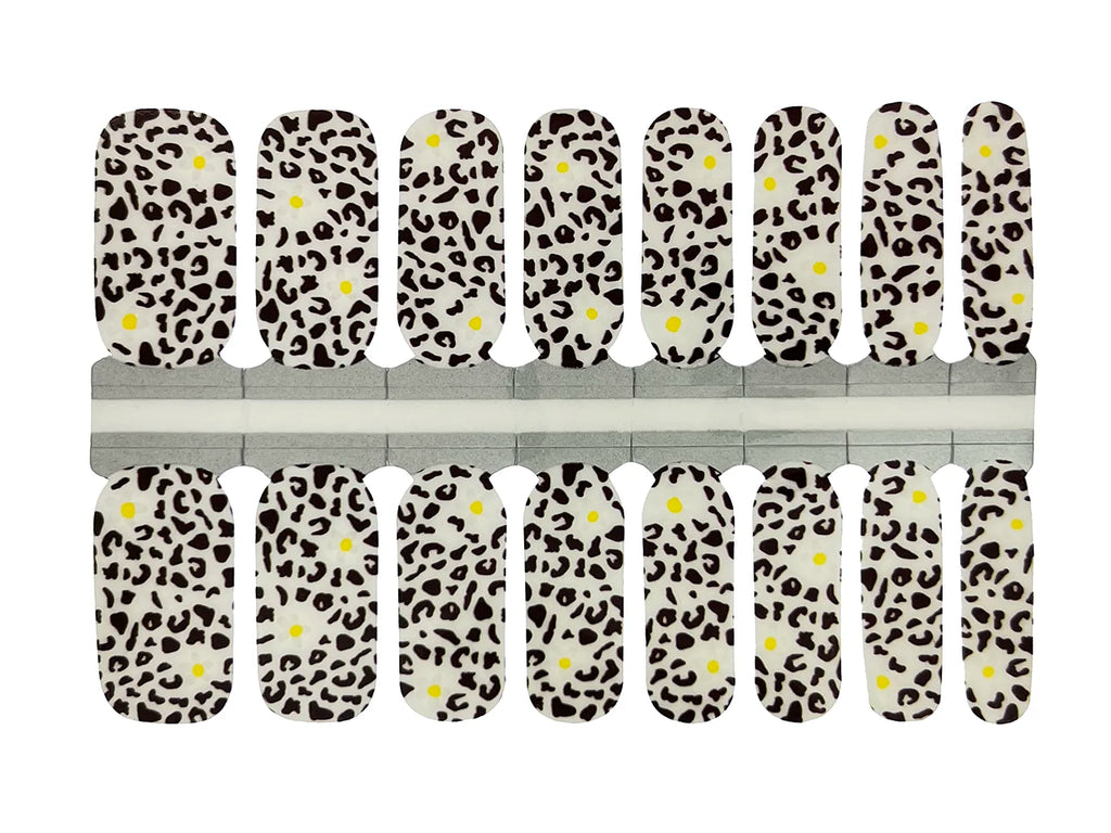 White, Brown and Yellow Leopard and Flowers - Nail Wrap Set