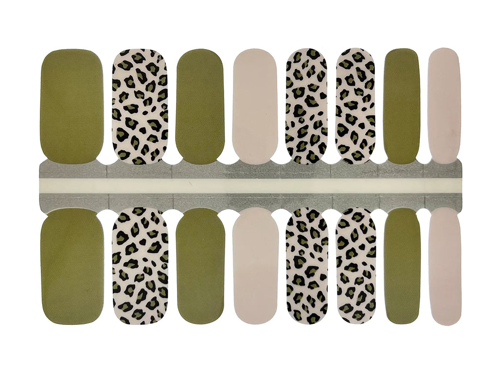 Pink, Olive Green and Black Leopard Print - Nail Wrap Set