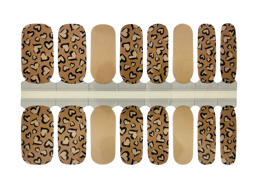 Brown, Tan and Black Heart Leopard Print - Nail Wrap Set