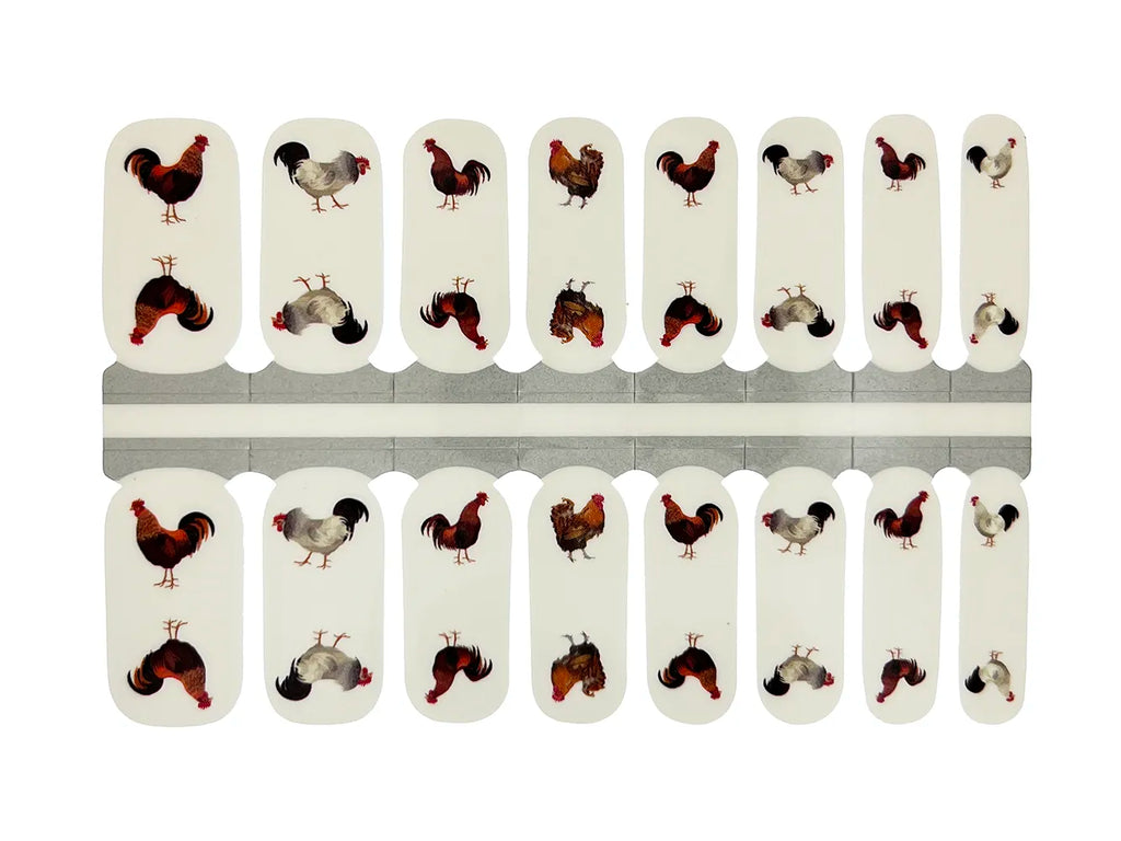 White and Red Roosters - Nail Wrap Set