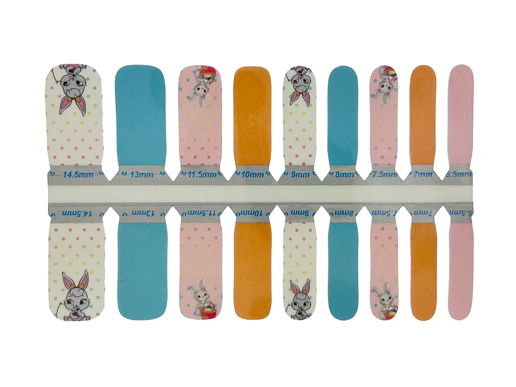 Pink, Blue and Orange Bunny Rabbits - Kids Nail Wrap Set