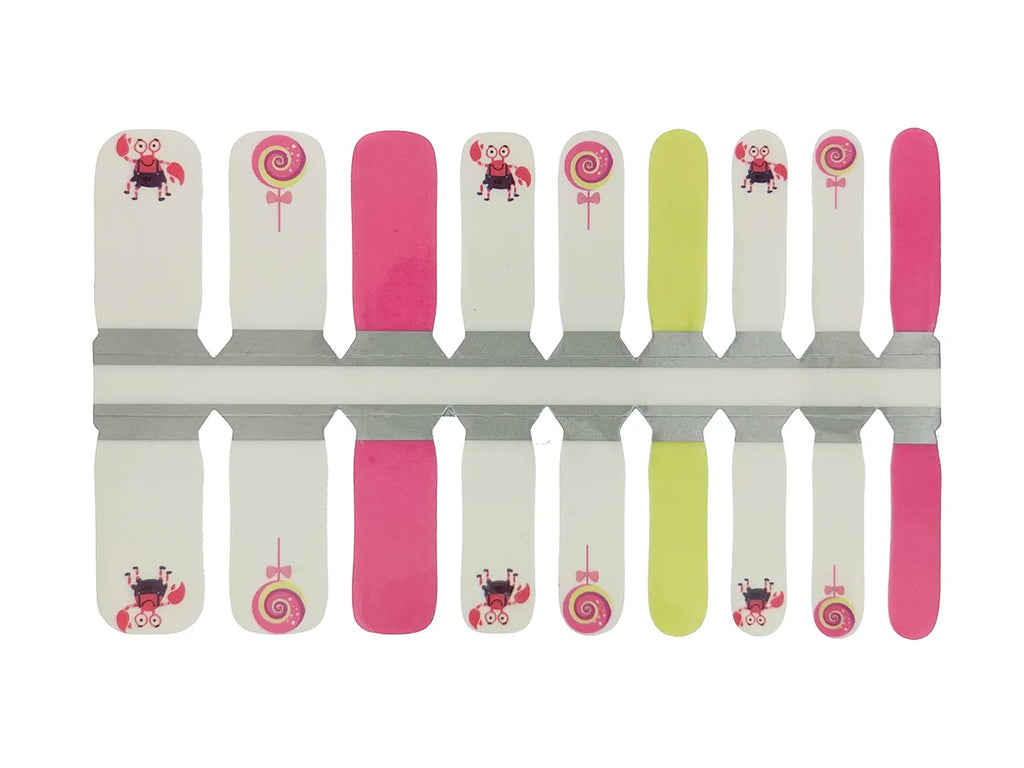 Pink, White, Blue and Yellow Lollipops and Lobsters - Kids Nail Wrap Set