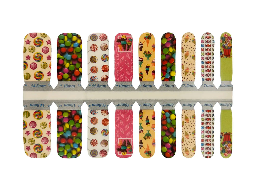 Pink, White, Peach and Green Candy and Cones - Kids Nail Wrap Set