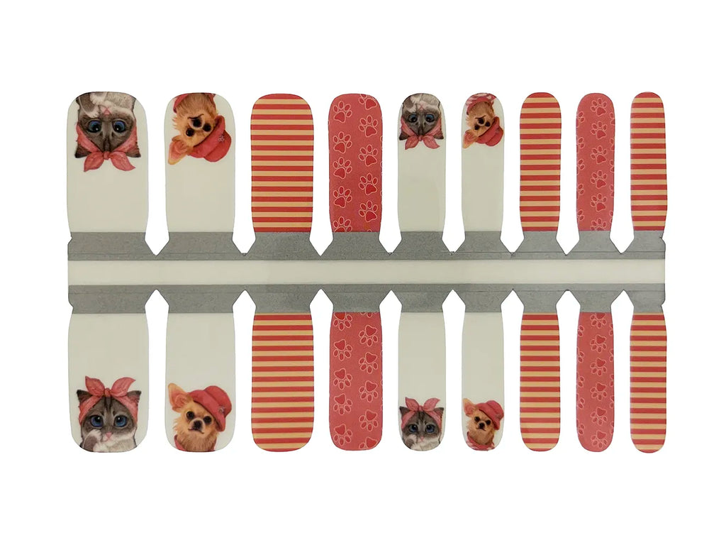 Peach, Orange and White Cat and Dog with Hats - Kids Nail Wrap Set