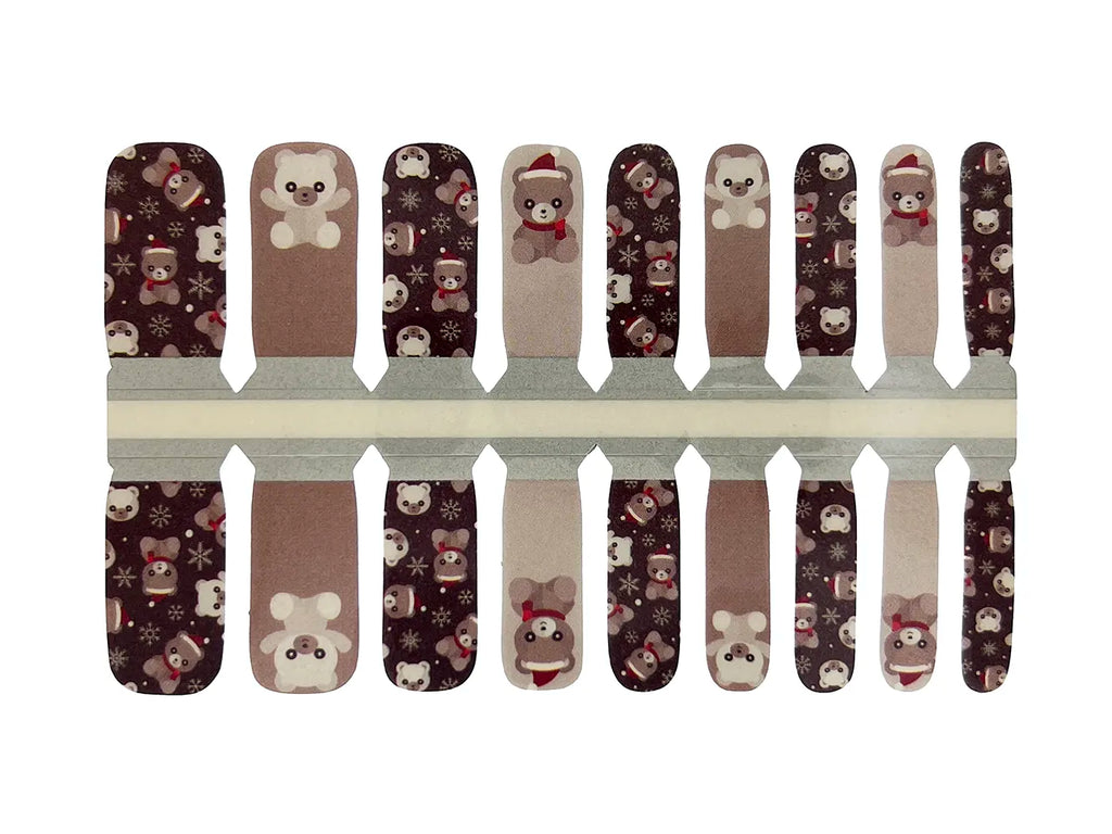 Brown, Tan and White Santa Bears Sparkle - Kids Nail Wrap Set