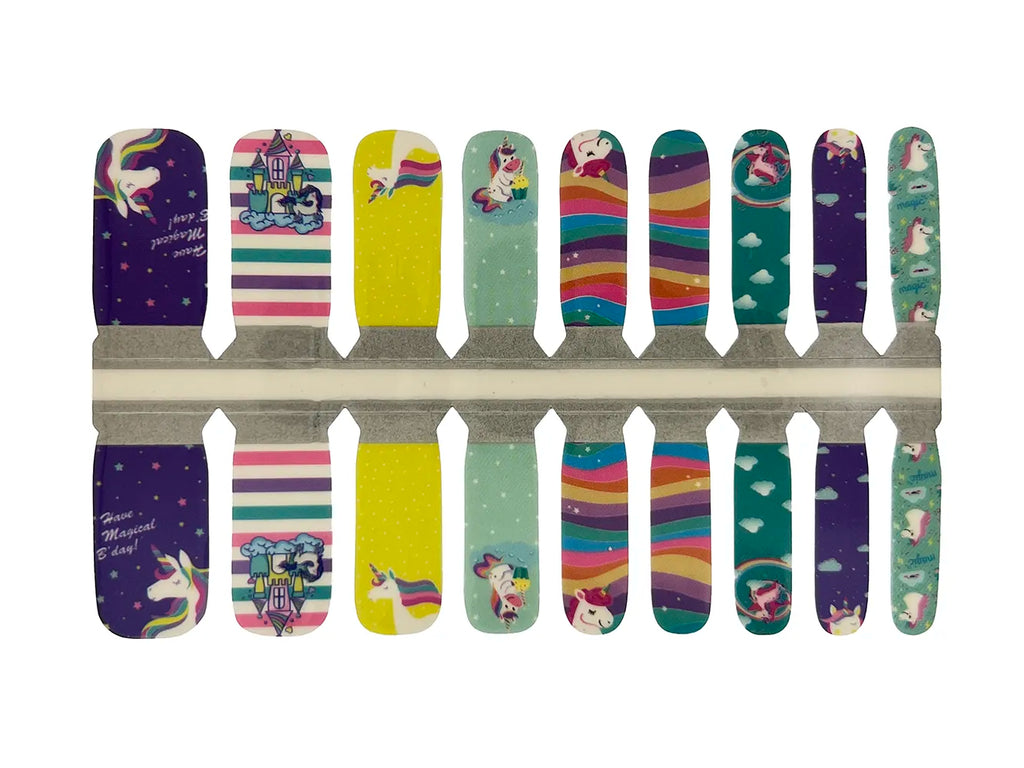 Purple, Pink and Blue Unicorns Have a Magical Birthday - Kids Nail Wrap Set