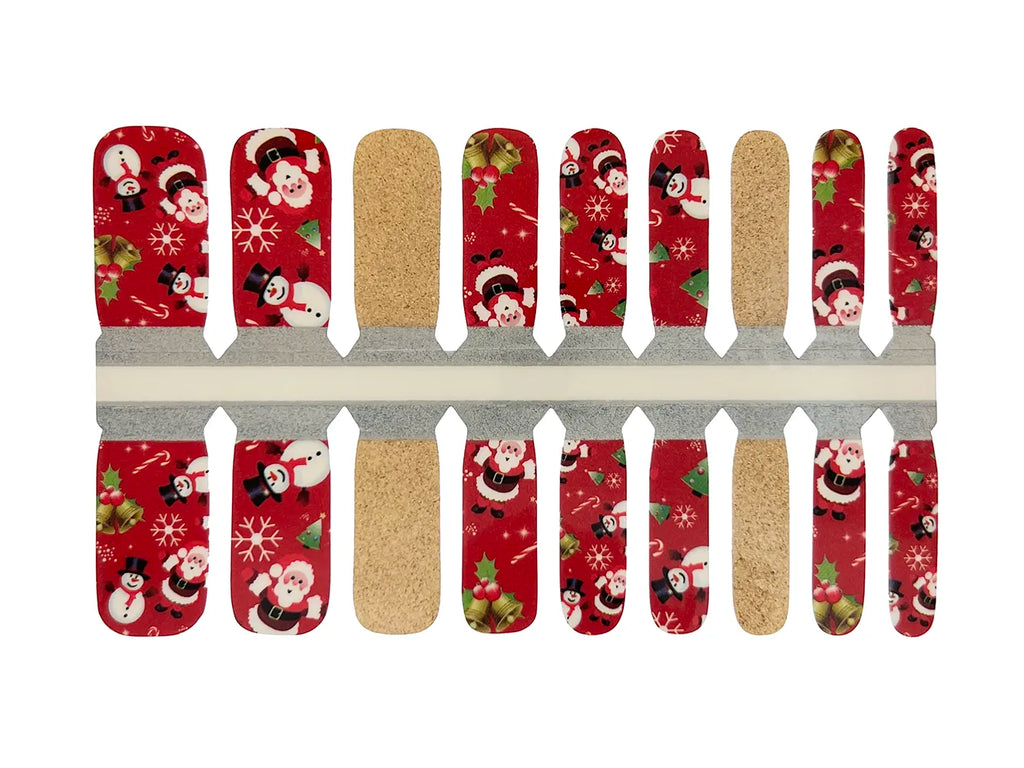 Red, White, Black and Gold Glitter Frosty, Santa, Holly and Candy Canes - Kids Nail Wrap Set