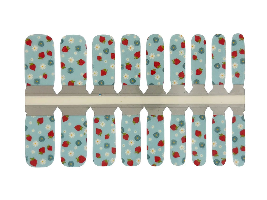 Blue, Red and White Strawberries and Daisies - Kids Nail Wrap Set