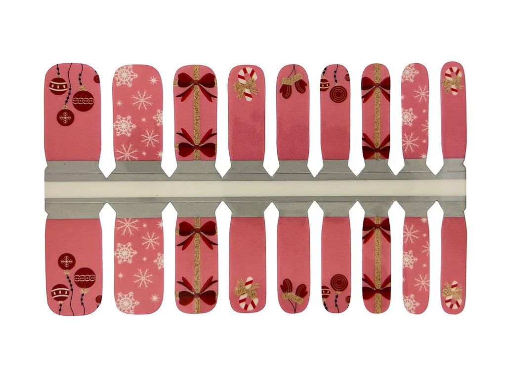 Pink and Red Candy Canes Bows and Ornaments - Kids Nail Wrap Set
