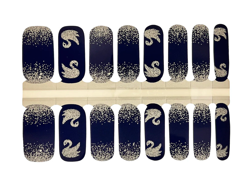 Midnight Blue and Silver Glitter Swan - Nail Wrap Set