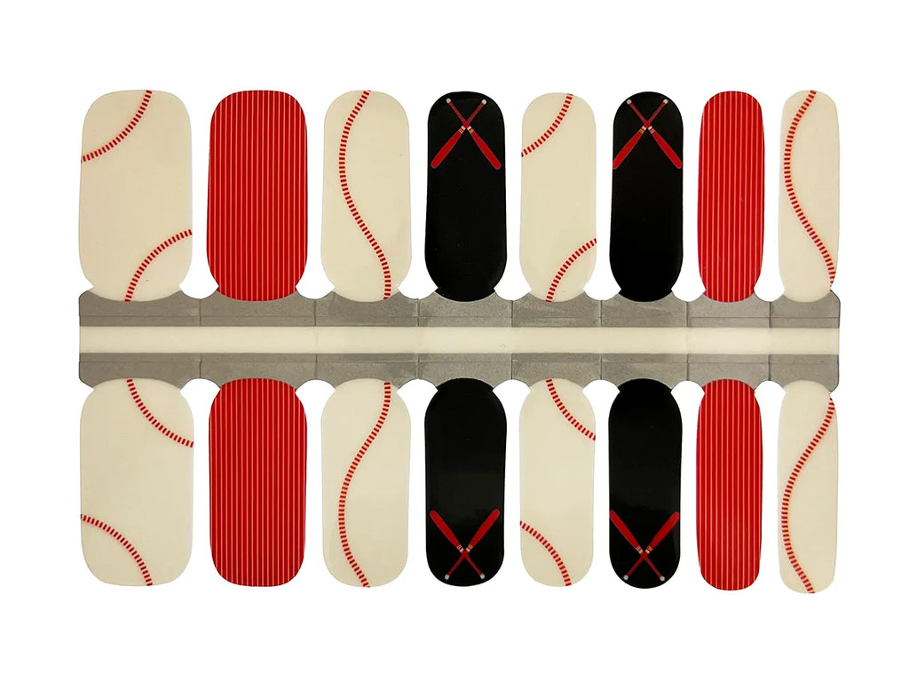 Red, White and Black Baseball Bats and Balls - Nail Wrap Set