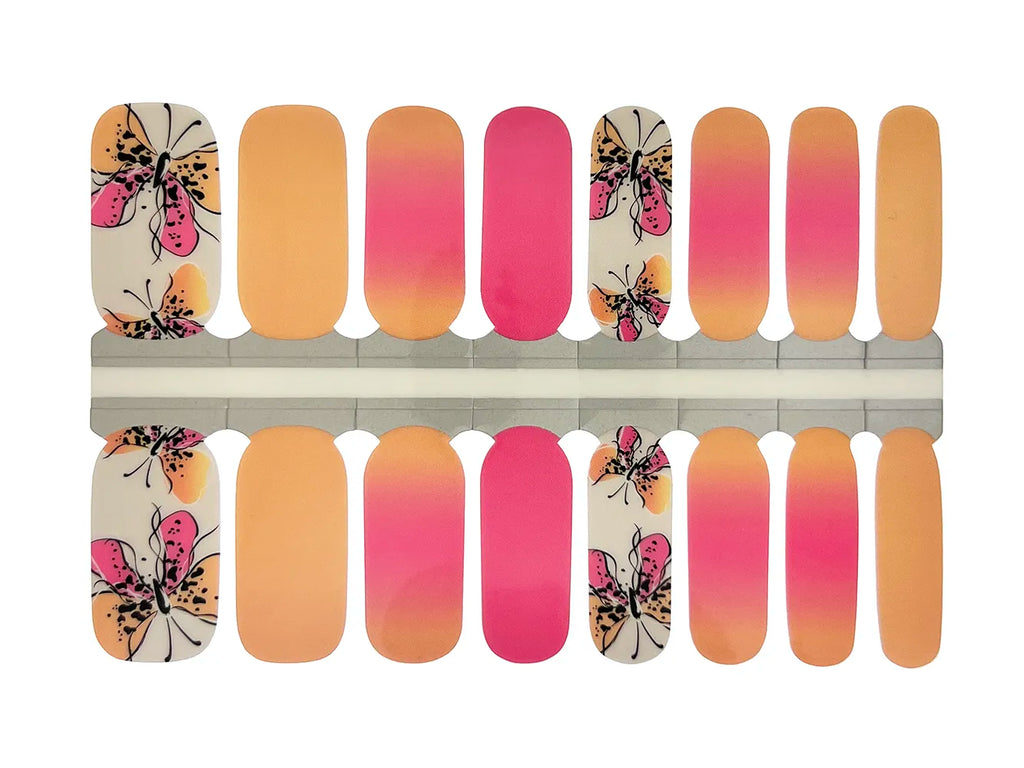 Peach and Pink Butterfly Ombre - Nail Wrap Set