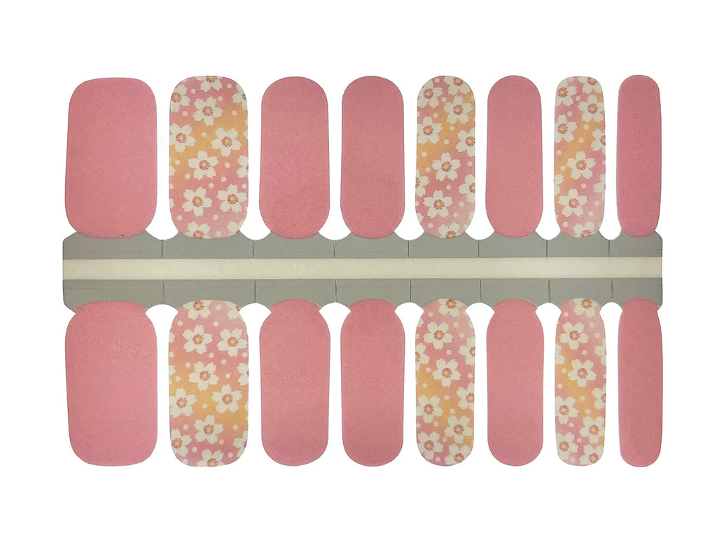 Pink and White Shimmer Solid and Flowers - Nail Wrap Set