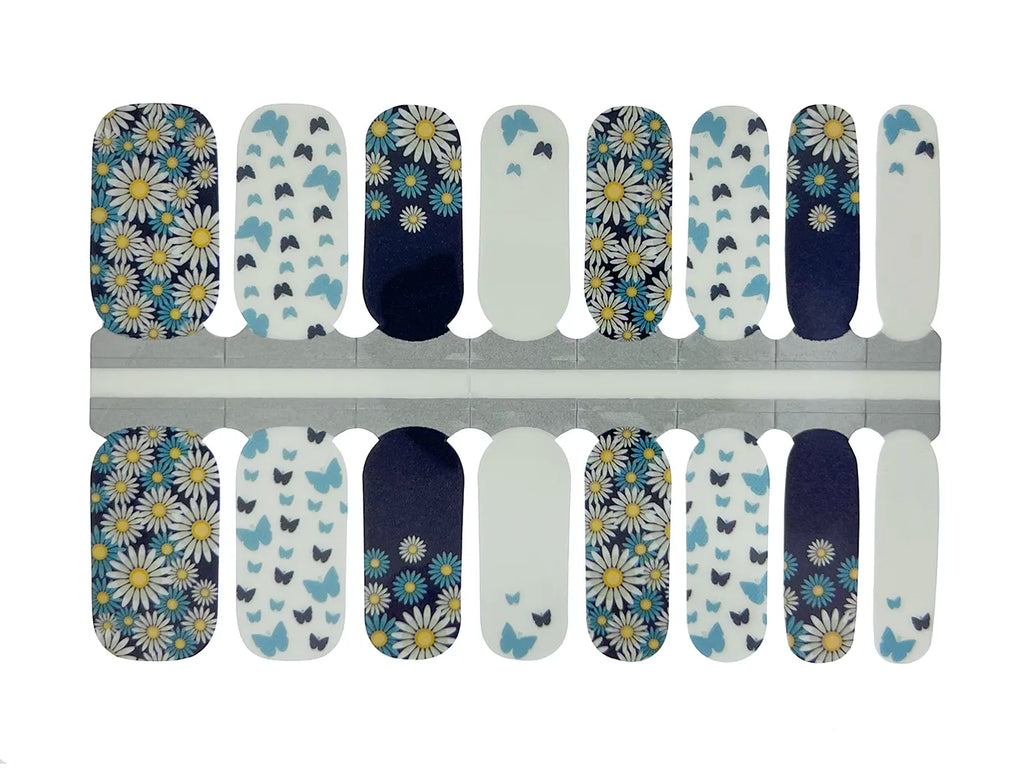 Blue and White Butterflies and Daisies- Nail Wrap Set