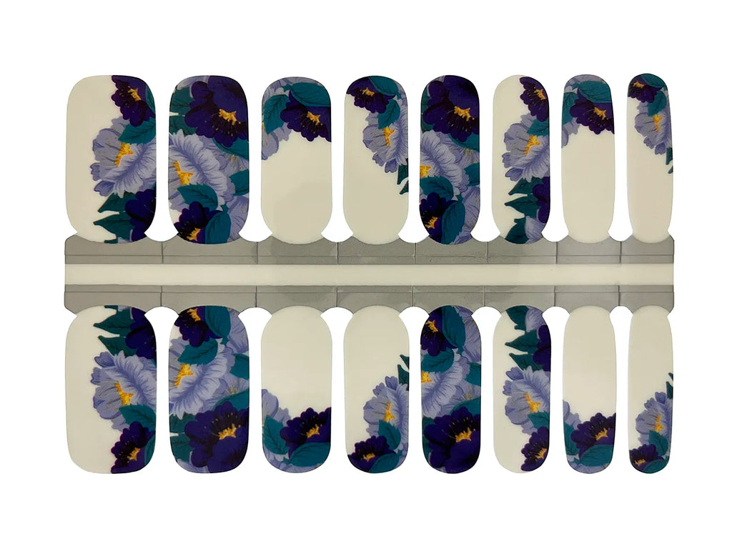 Purple, Teal and White Flowers - Nail Wrap Set
