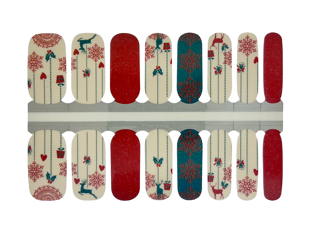 Red and Green Hanging Snowflakes and Ornaments - Nail Wrap Set