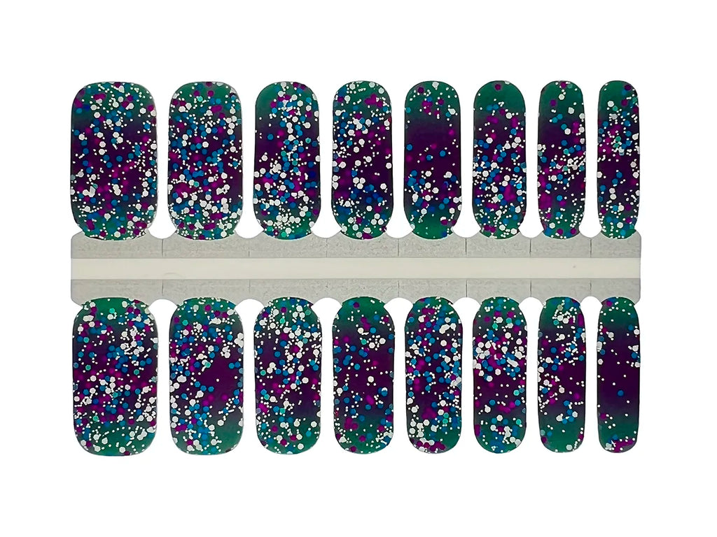 Purple and Teal Ombre Sparkle Glitter - Nail Wrap Set