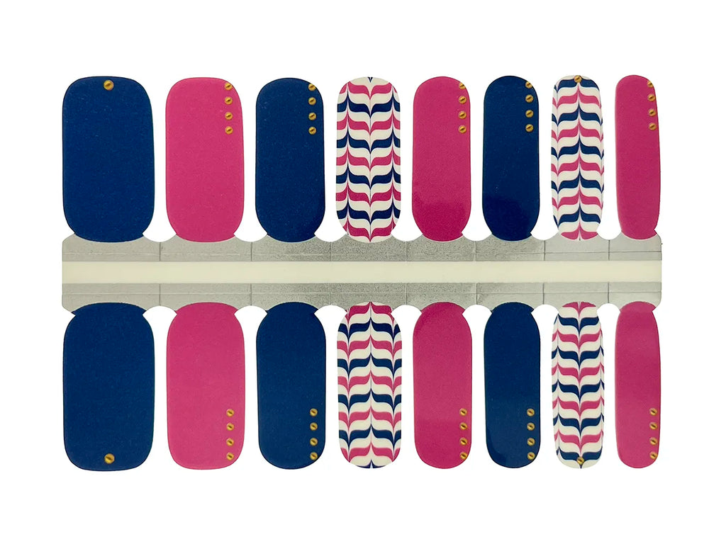 Pink and Blue Stripes and Solids - Nail Wrap Set