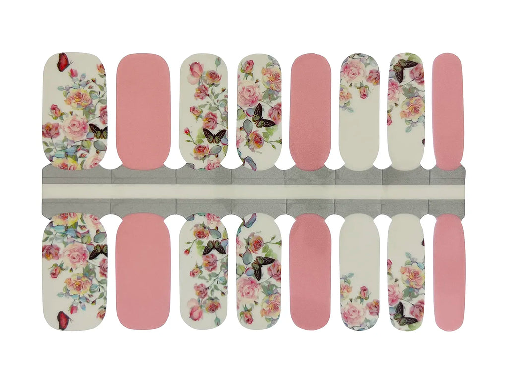 Pink and White Butterflies and Roses - Nail Wrap Set