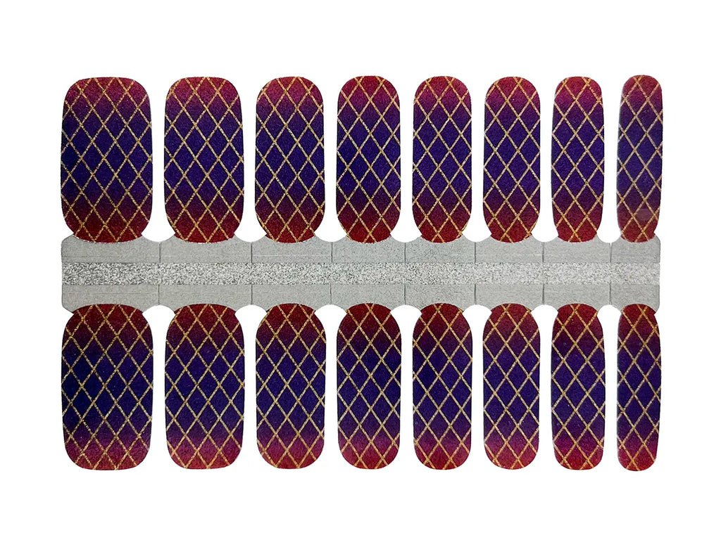 Purple and Red Ombre Fishnet Glitter - Nail Wrap Set