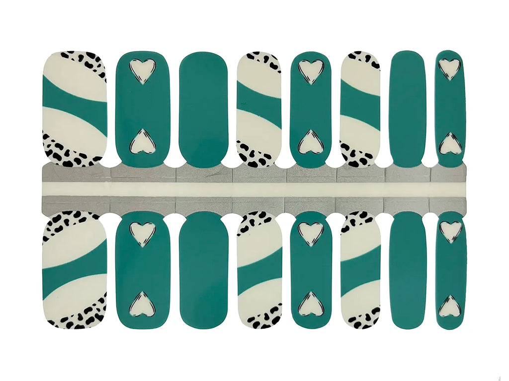 Turquoise and White Cowhide and Hearts - Nail Wrap Set